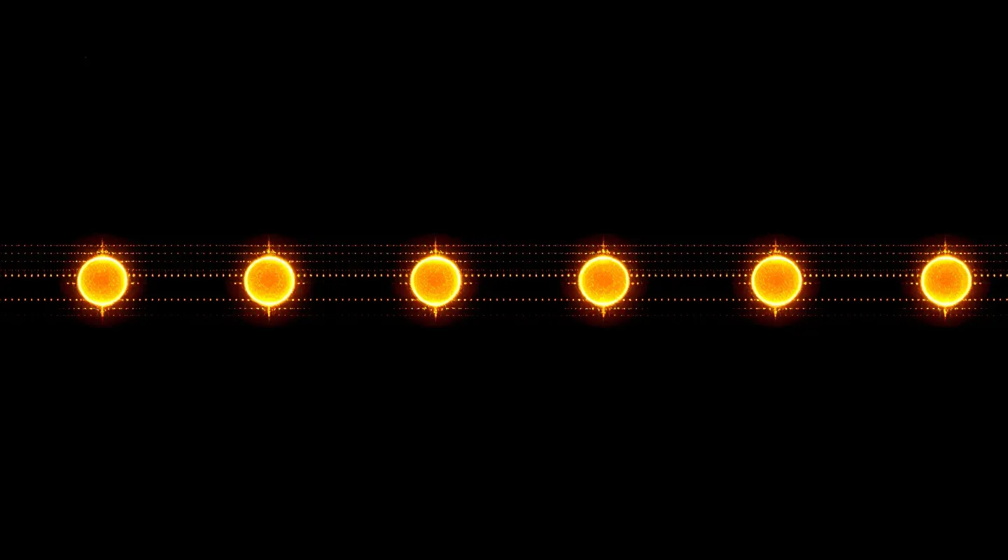 Amber-phosphor CRT terminal rendering of the seven TB-500 amino acid residues as glowing nodes connected by phosphor lines on a black scanline-textured screen